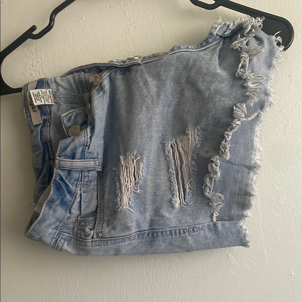 Distressed Light Blue Denim Shorts